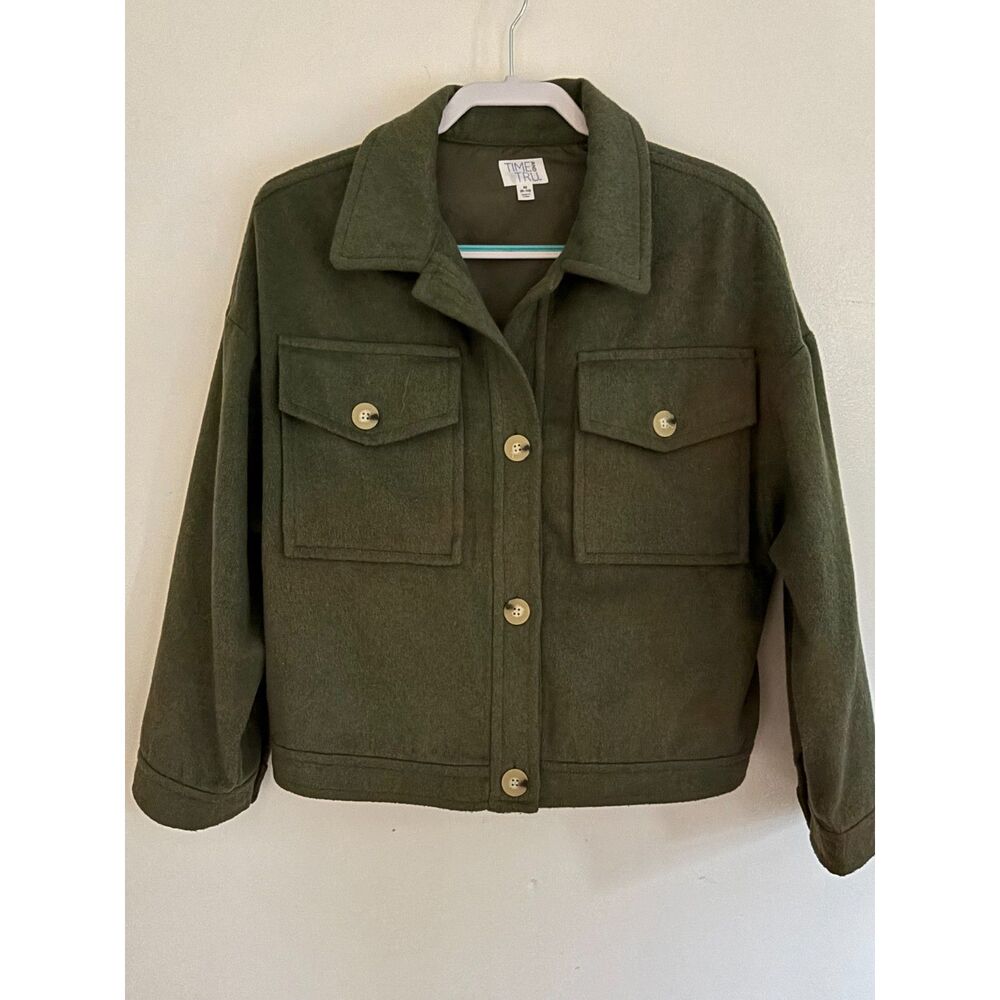 Olive green cropped shirt jacket